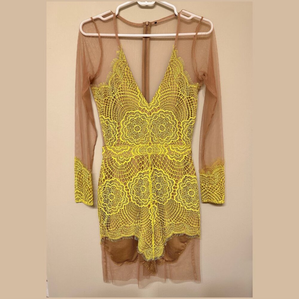 For Love and Lemons Yellow Lace Mini Dress